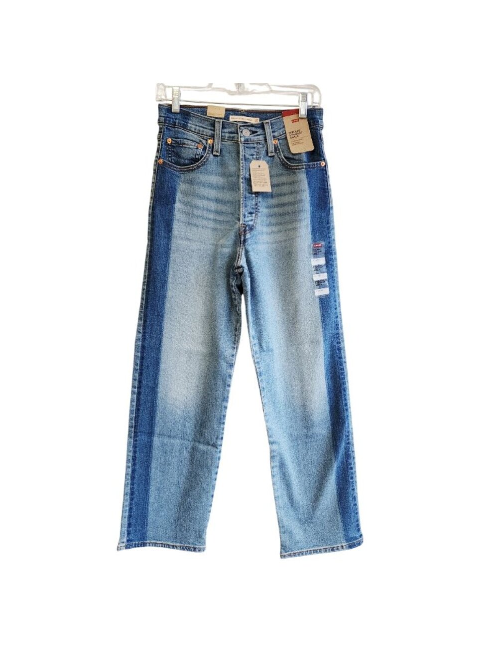 Levis Ribcage Womens Straight Ankle Jeans 27x27 High Rise Two-Tone Light Wash